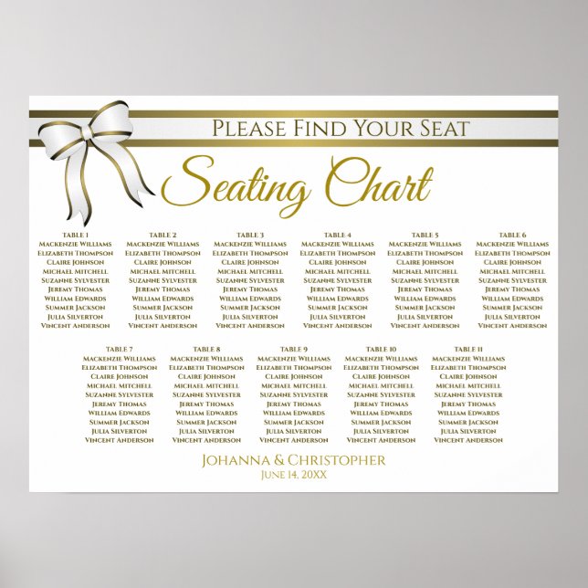 White & Gold Band 11 Tabelle Hochzeitstabelle Poster (Vorne)