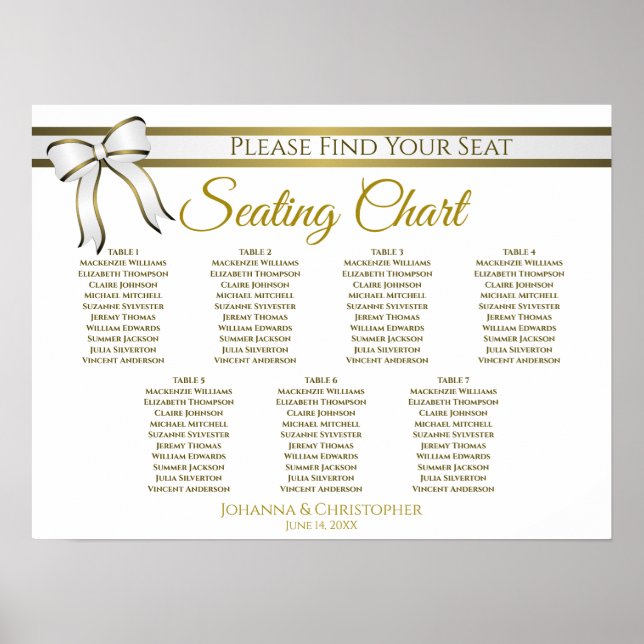 White & Gold Band 7 Tabelle Hochzeitsdiagramm Poster (Vorne)