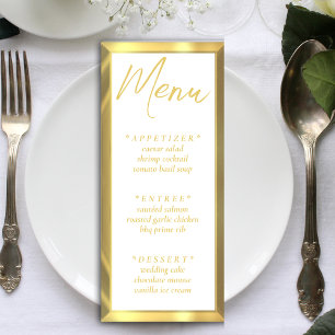 White & Gold Bar Elegante Wedding Empfang Menükarte