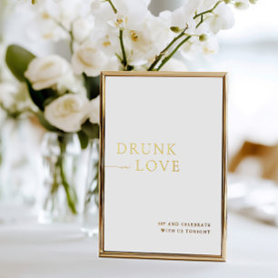 White & Gold Betrunken in Liebe Wedding Bar Sign Folieneinladung