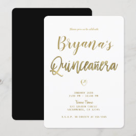 White Gold & Black Modern Minimal 15 Quinceañera Einladung