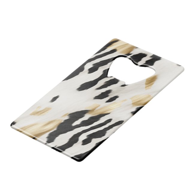 White Gold Black Südwest Cowhide Geldbeutel Flaschenöffner (Vorderseite Schrägansicht)