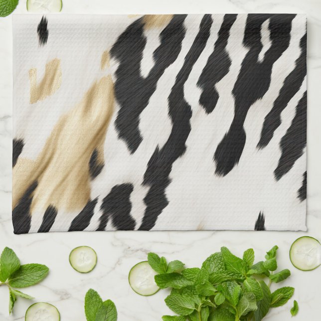 White Gold Black Südwest Cowhide Geschirrtuch (Gefaltet)