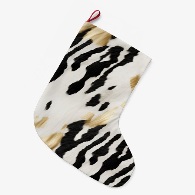 White Gold Black Südwest Cowhide Großer Weihnachtsstrumpf (Vorderansicht (hängend))