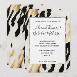 White Gold Black Südwest Cowhide Hochzeit Einladung
