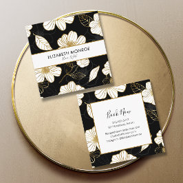 White Gold Blume auf Black Salon Haar Stylist Quadratische Visitenkarte