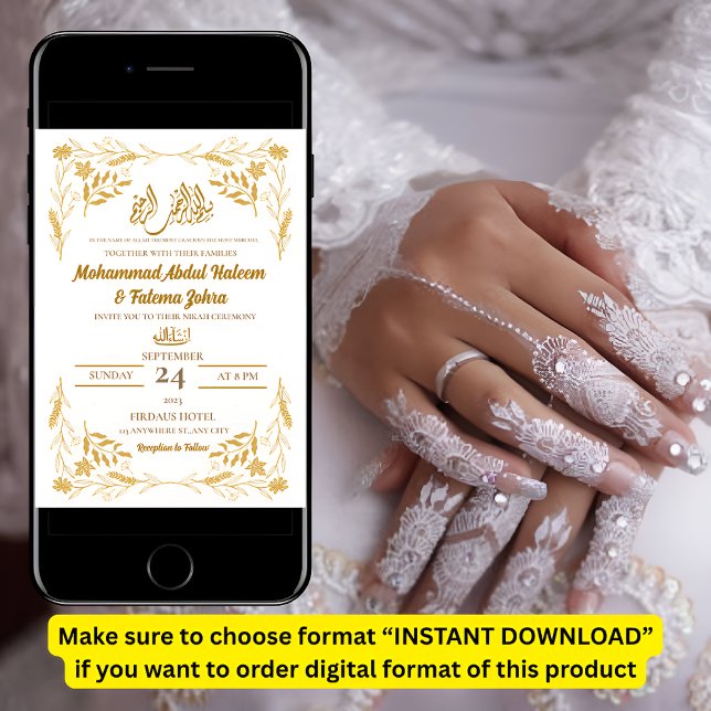 White Gold Blume Frame Elegante Modern Nikah Einladung (Von Creator hochgeladen)