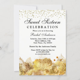 White & Gold Blume Glitzer Sweet 16 Einladung