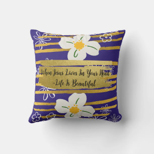 White & Gold Blume Kissen