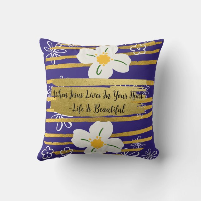 White & Gold Blume Kissen (Rückseite)