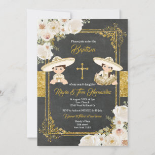 White Gold Blume Mexikanische Taufe Fiesta Twin Einladung