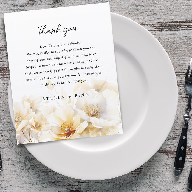 White Gold Blume Vielen Dank für Ihre Hochzeitsemp (White Gold Flower Thank You Wedding Reception Card)