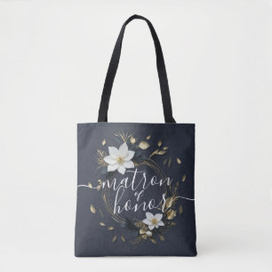 White & Gold Blumenreath Hochzeitsmatron der Ehre Tasche