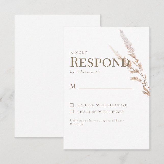 White Gold Boho Text Wedding RSVP Karte (Vorne/Hinten)