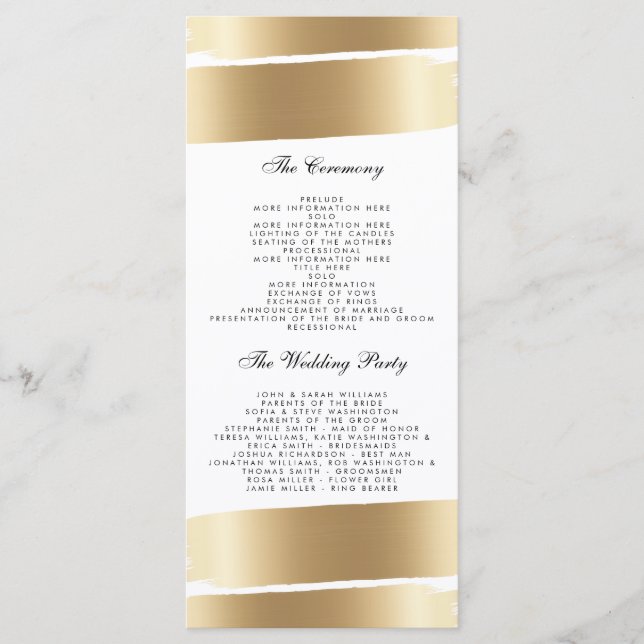 White & Gold Brush Stroke Wedding Programm (Vorderseite)