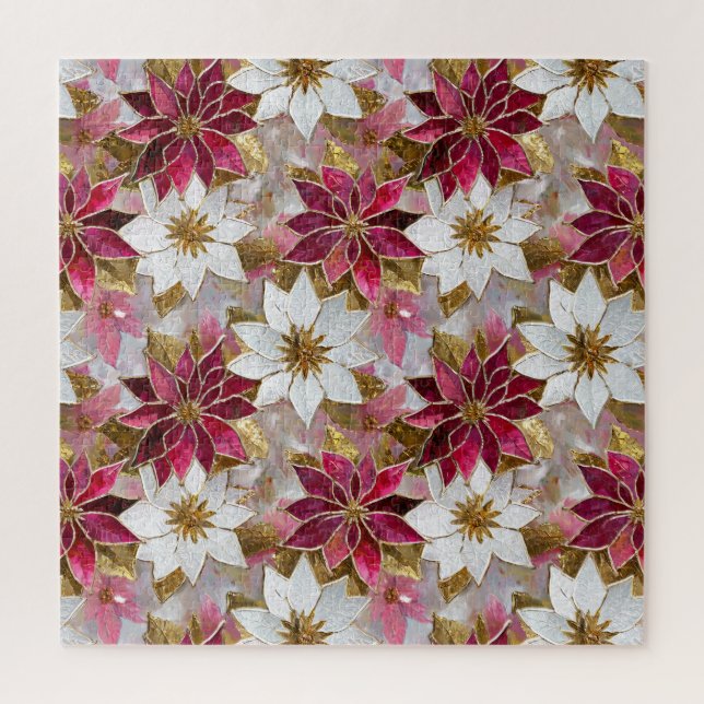 White Gold Burgundy Pink Christmas Poinsettias (Vertikal)