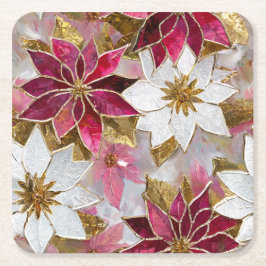 White Gold Burgundy Pink Christmas Poinsettias Rechteckiger Pappuntersetzer