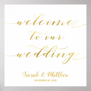 White Gold Calligraphy Willkommen bei unserer Hoch Poster