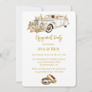 White Gold Car mit Florals Engagement Party Einladung
