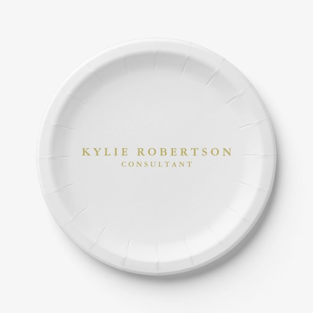 White & Gold Colors Professional Trendy Plain Pappteller (Vorderseite)