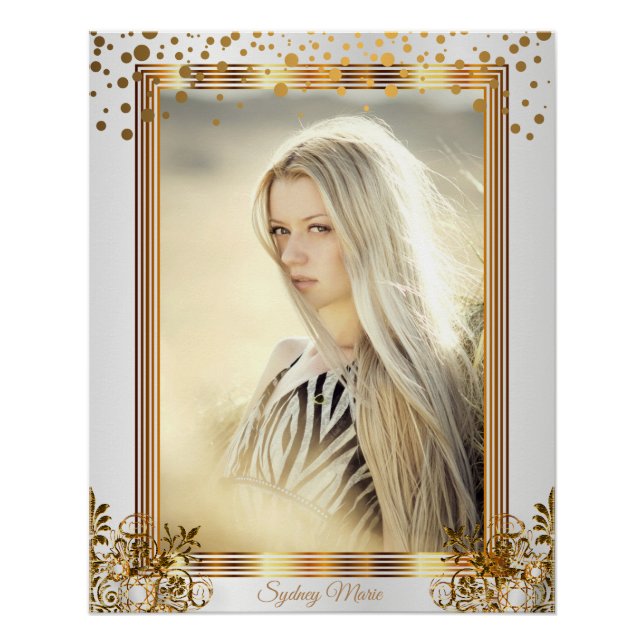 White & Gold Confetti Dots - Fügen Sie Ihr Foto hi Poster (Vorderseite)