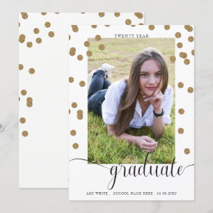 White Gold Confetti Photo Faire-part de graduation
