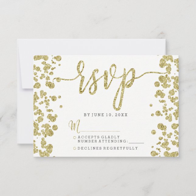 White & Gold Confetti UAWG Response RSVP Karte (Vorderseite)