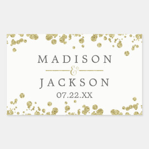 White & Gold Confetti Wedding Monogram Rechteckiger Aufkleber