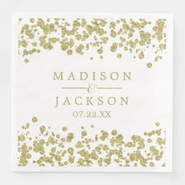 White & Gold Confetti Wedding Monogram Serviette
