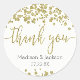 White & Gold Confetti Wedding Vielen Dank Runder Aufkleber