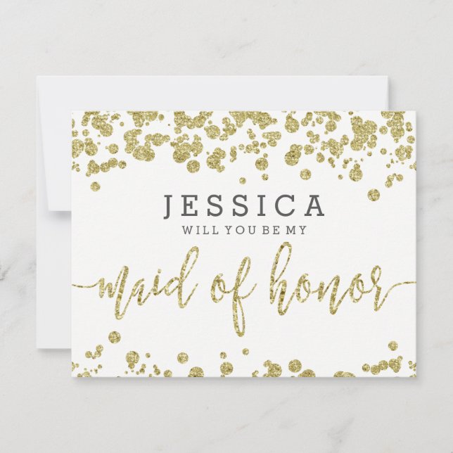 White & Gold Confetti werden Sie meine Trauzeugin  Einladung (Vorderseite)