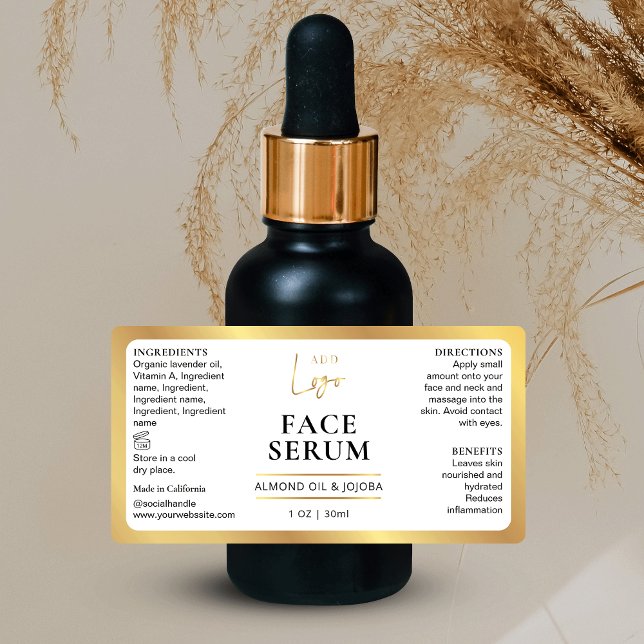 White & Gold Cosmetic 1 OZ Dropper Flasche Etikett Adressaufkleber (Create branded labels for your small skincare bottles using this label *verify size*)