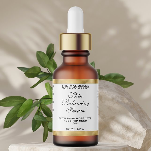 White & Gold Cosmetics Small Dropper Bottle Label  Adressaufkleber (Von Creator hochgeladen)