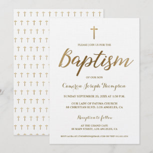 White Gold Cross Custom Baby Boy Taufe Einladung