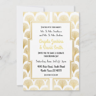 White & Gold Déco Fan Fan Hochzeit der 20er Jahre Einladung
