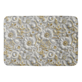 White Gold Decorative 3D Flora Flora Badematte