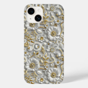White Gold Decorative 3D Flora Flora Case-Mate iPhone 14 Hülle