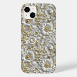 White Gold Decorative 3D Flora Flora Case-Mate iPhone 14 Plus Hülle