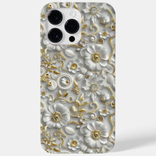White Gold Decorative 3D Flora Flora Case-Mate iPhone 14 Pro Max Hülle
