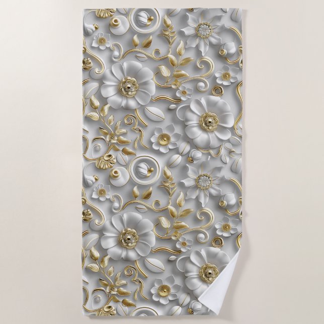 White Gold Decorative 3D Flora Flora Strandtuch (Vorderseite)