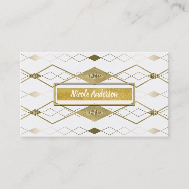 White & Gold Diamond Glamour Moderne Eleganz Visitenkarte (Vorderseite)