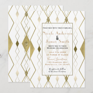 White & Gold Diamond Glamour Moderne Hochzeit Einladung