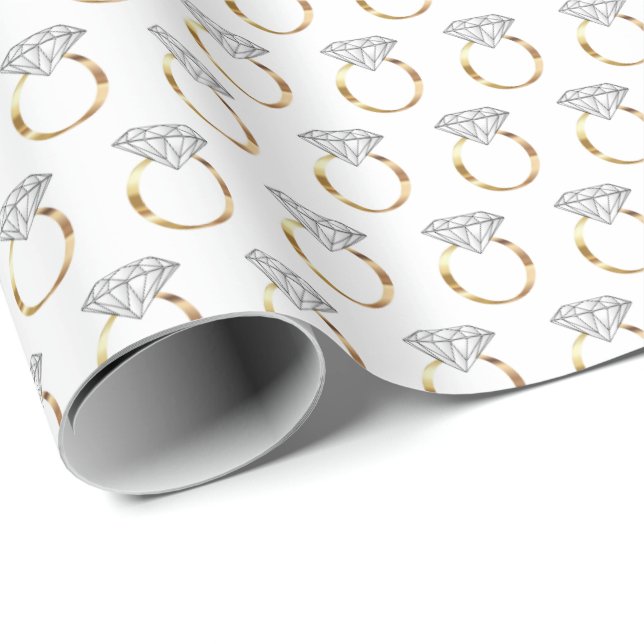 White Gold Diamond Verlobung Hochzeitsring Muster Geschenkpapier (Rolleneckpunkt)