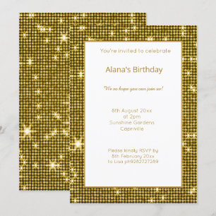 WHITE GOLD DiSCO METALLIC GEBURTSTAG EINLADUNG
