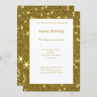 WHITE GOLD DiSCO METALLIC GEBURTSTAG EINLADUNG