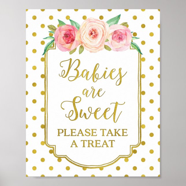 White Gold Dots Babies sind süße Favoriten Zeichen Poster (Vorne)