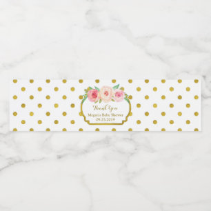 White Gold Dots Baby Dusche Wasser Flasche Etikett