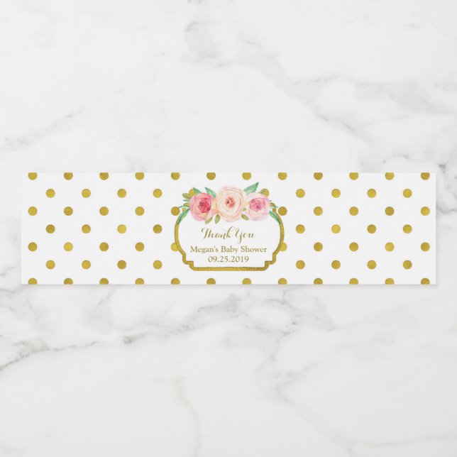 White Gold Dots Baby Dusche Wasser Flasche Etikett (Einzelnes Label)
