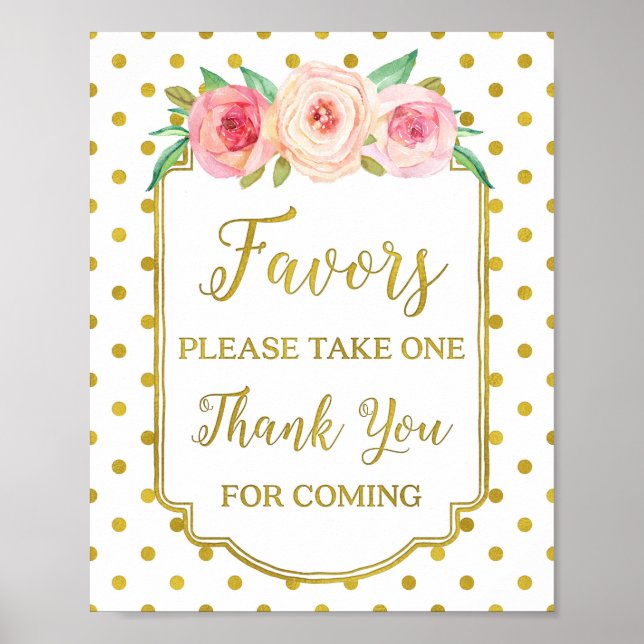 White Gold Dots Blush Blumenfavoriten Zeichen Poster (Vorne)