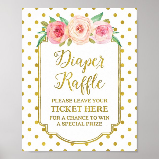 White Gold Dots Diaper Raffle Sign Poster (Vorne)